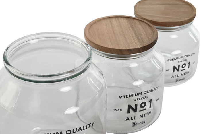 DKD Home Decor Set de 3 Botes de Cristal y Acacia