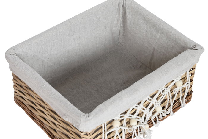 DKD Home Decor Set de 5 Cestas para la Ropa de Mimbre y Algodón, Natural y Blanco