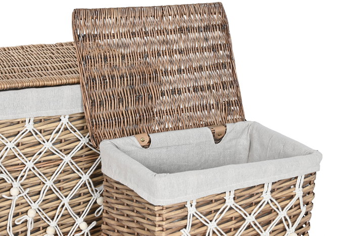 DKD Home Decor Set de 5 Cestas para la Ropa de Mimbre y Algodón, Natural y Blanco