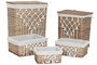 DKD Home Decor Set de 5 Cestas para la Ropa de Mimbre y Algodón, Natural y Blanco