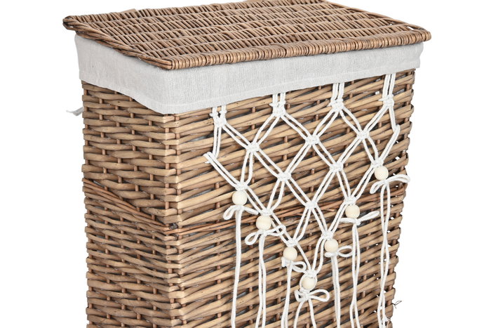 DKD Home Decor Set de 5 Cestas para la Ropa de Mimbre y Algodón, Natural y Blanco