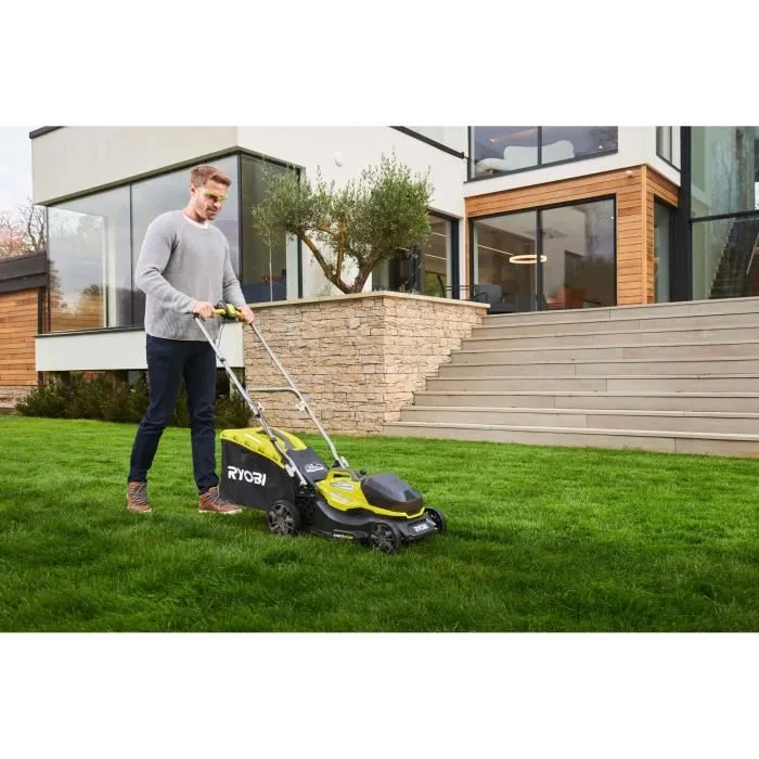 Ryobi Cortacésped RY18LMX37A-150 LithiumPlus 18V sin escobillas 37cm con 1 Batería 5.0 Ah y Cargador Rápido