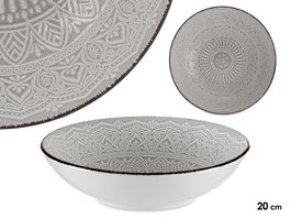Vessia Plato Hondo con Relieve Gris Gres 20 cm x 20 cm x 5.2 cm Apto Lavavajillas y Microondas (Set de 24)