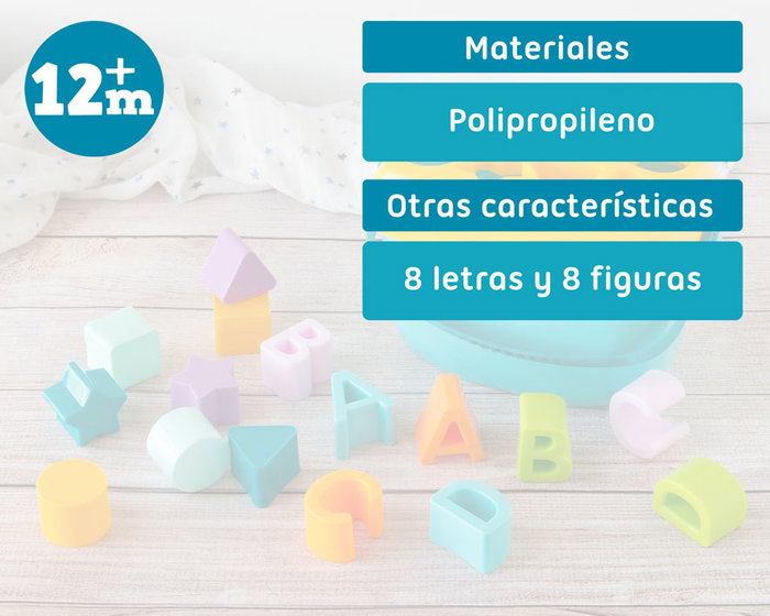 KioKids Cubo Juguete con Formas Encajables Educativo para Aprender Letras y Formas Geométricas Multicolor +12 Meses