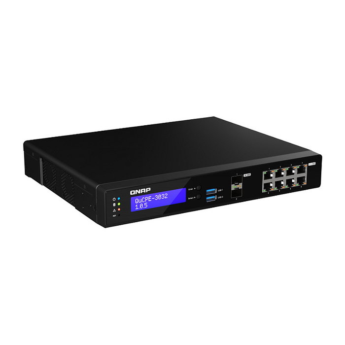 QNAP QuCPE-3032-C3558R-8G Appliance de Red con Intel Atom C3558R, 8 GB RAM, 8x Puertos 2.5GbE RJ45, 2x 10GbE SFP+, 2x Slots M.2 NVMe, Chasis Compacto