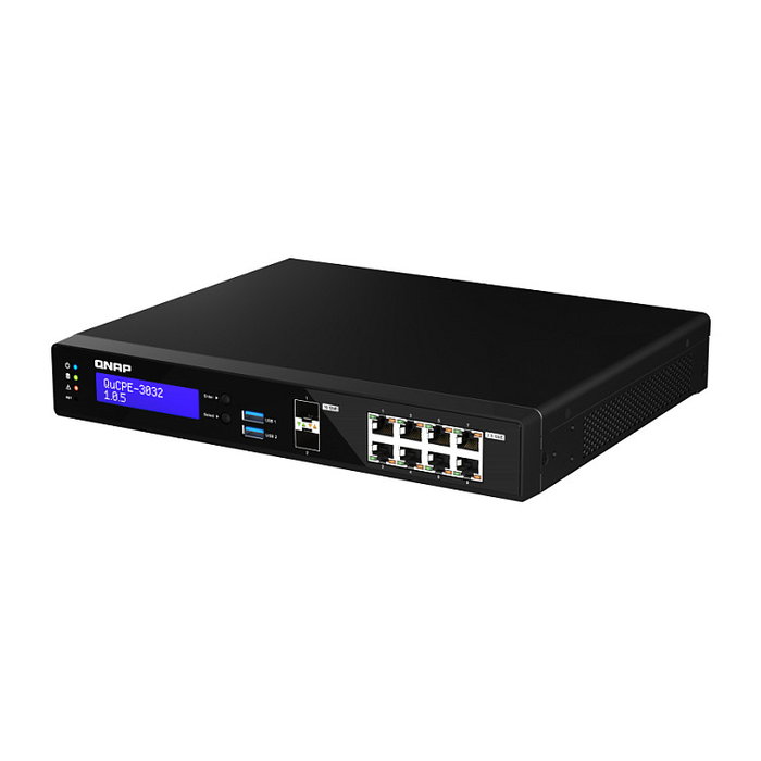 QNAP QuCPE-3032-C3558R-8G Appliance de Red con Intel Atom C3558R, 8 GB RAM, 8x Puertos 2.5GbE RJ45, 2x 10GbE SFP+, 2x Slots M.2 NVMe, Chasis Compacto