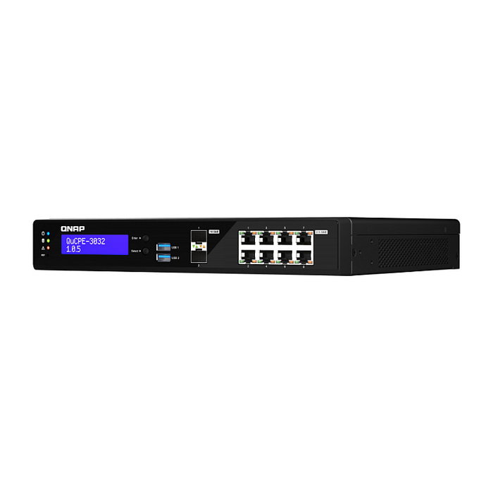 QNAP QuCPE-3032-C3558R-8G Appliance de Red con Intel Atom C3558R, 8 GB RAM, 8x Puertos 2.5GbE RJ45, 2x 10GbE SFP+, 2x Slots M.2 NVMe, Chasis Compacto