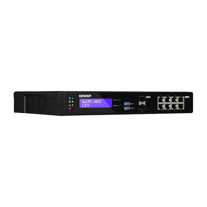 QNAP QuCPE-3032-C3558R-8G Appliance de Red con Intel Atom C3558R, 8 GB RAM, 8x Puertos 2.5GbE RJ45, 2x 10GbE SFP+, 2x Slots M.2 NVMe, Chasis Compacto