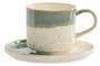 DKD Home Decor Jade 24 Taza Set Plato Oriental Porcelana Verde Blanco 270ml Set de 2 (6 Unidades) 15x15x1 cm Apto Horno Microondas Lavavajillas
