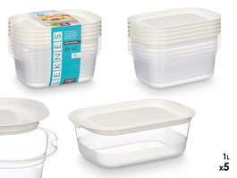 Leknes Set 5 Fiambreras Plástico Rectangular 1000ml 20x14x13cm Aptas para Lavavajillas y Microondas (Set de 12)