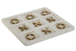 DKD Home Decor Juego de Mesa Tres en Raya de Mármol 30x30x1,5 cm Blanco y Dorado