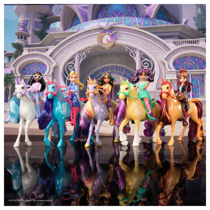Spin Master Unicorn Academy - Ava y Einhorn Leaf Stall Set de Juego con Efecto Cambiante de Color, 15 Accesorios, Muñeca y Unicornio, Juguete para Niñas de 4+ Años