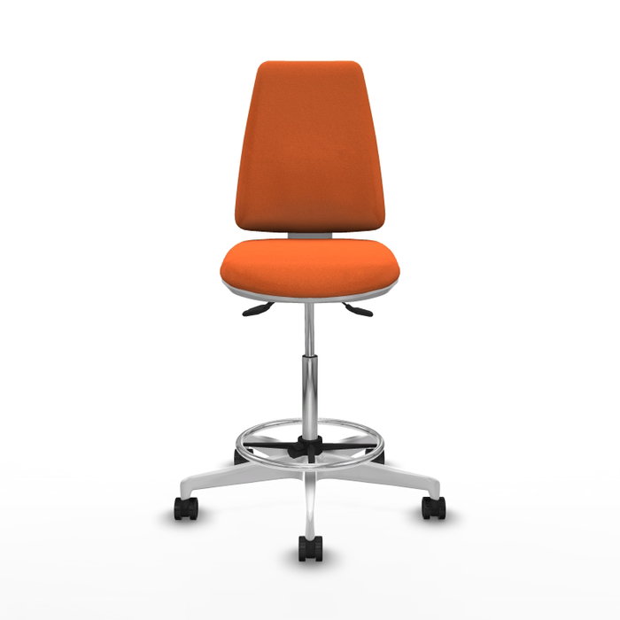 PIQUERAS Y CRESPO Taburete Elche blanco AS con asiento azul marino y acabado Bali naranja