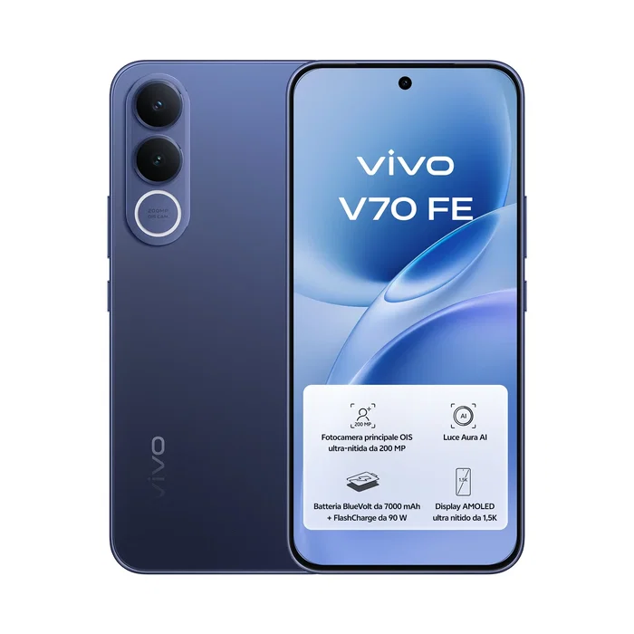 Vivo V70 FE 5G Azul (8 GB RAM, 256 GB) con Cargador y Auriculares