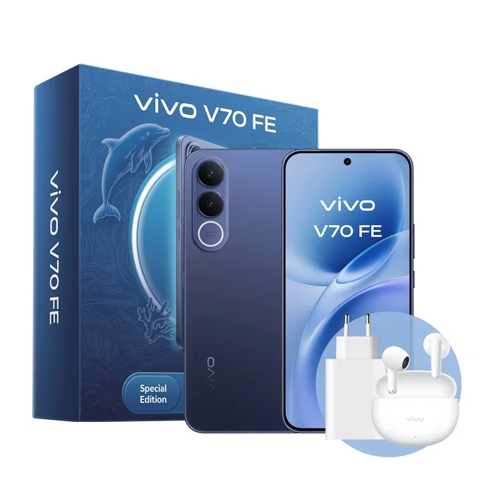 Vivo V70 FE 5G Azul (8 GB RAM, 256 GB) con Cargador y Auriculares
