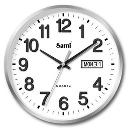 SAMI Reloj de Pared HQ TAIWAN de 30 cm de Aluminio con Calendario Día/Mes Red