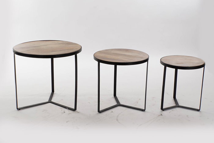 DKD Home Decor Set de 3 Mesitas Auxiliares de Metal y Mango Natural
