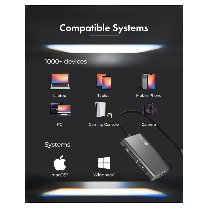 ICY BOX IB-AD1030-C Adaptador USB Type-C a 3x HDMI 4K 60 Hz MST, USB 3.2 Gen 2, Resolución hasta 8K, 144 Hz, Plug and Play, Aluminio Negro