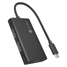 ICY BOX IB-AD1030-C Adaptador USB Type-C a 3x HDMI 4K 60 Hz MST, USB 3.2 Gen 2, Resolución hasta 8K, 144 Hz, Plug and Play, Aluminio Negro