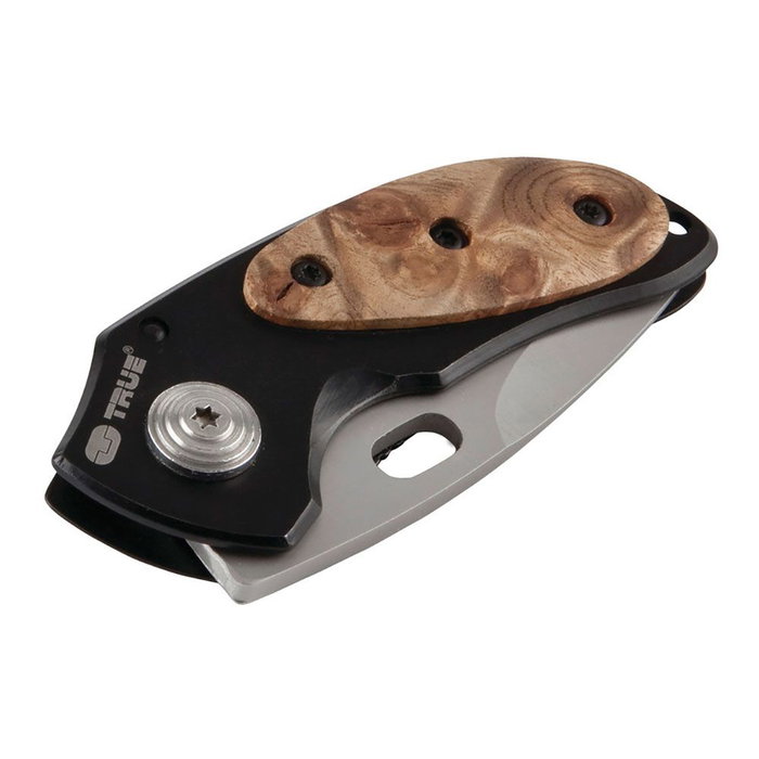 True Navaja Jacknife TU576K - Cuchilla plegable acero inoxidable grado 420, mango madera caoba, robusta resistente, clip bolsillo/cinturón