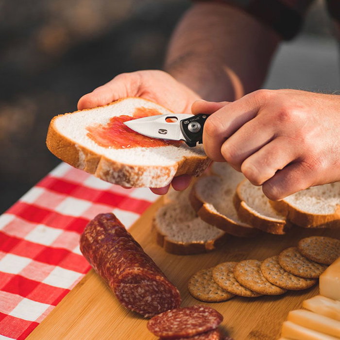 True Navaja Jacknife TU576K - Cuchilla plegable acero inoxidable grado 420, mango madera caoba, robusta resistente, clip bolsillo/cinturón