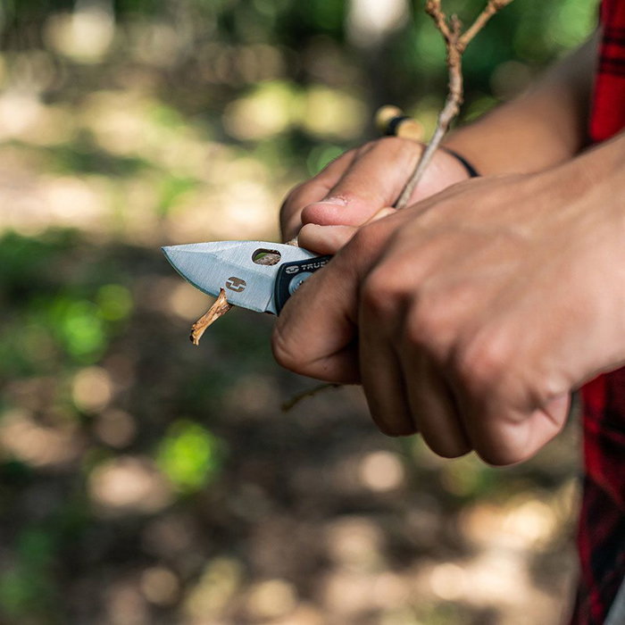 True Navaja Jacknife TU576K - Cuchilla plegable acero inoxidable grado 420, mango madera caoba, robusta resistente, clip bolsillo/cinturón