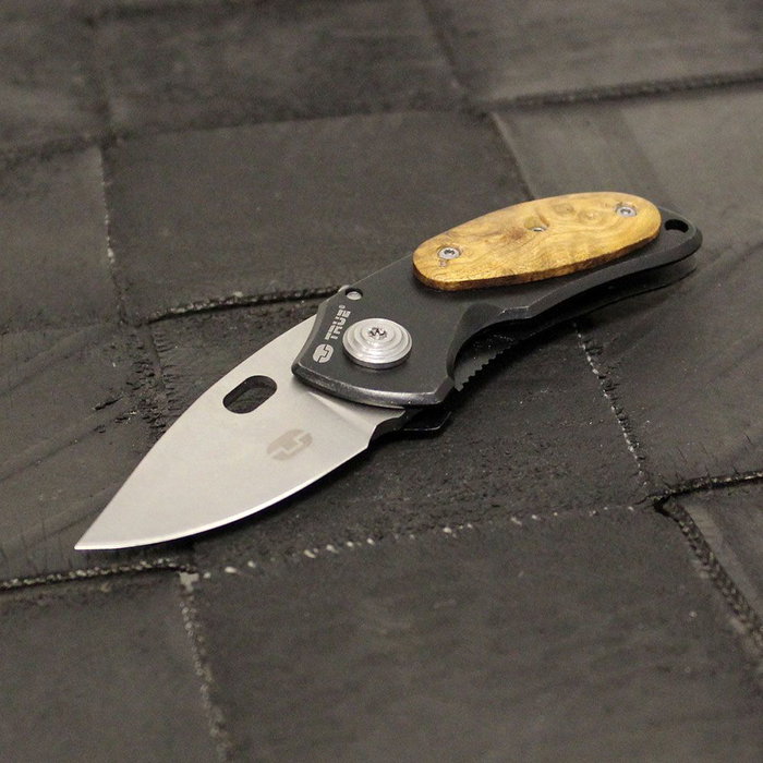 True Navaja Jacknife TU576K - Cuchilla plegable acero inoxidable grado 420, mango madera caoba, robusta resistente, clip bolsillo/cinturón