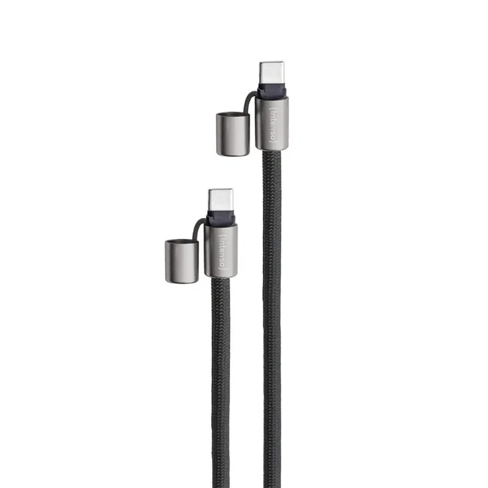 Intenso 7991000 Cable USB-C a USB-C 2-en-1 Collar y Carga Rápida 60W (PD3.0/QC4.0) 1.65m Negro con 3 Soportes
