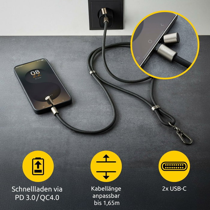 Intenso Cable USB-C a USB-C Lanyard 1,65 m Negro 7991000 Intenso Cable USB-C a USB-C Lanyard 1,65 m Negro 7991000