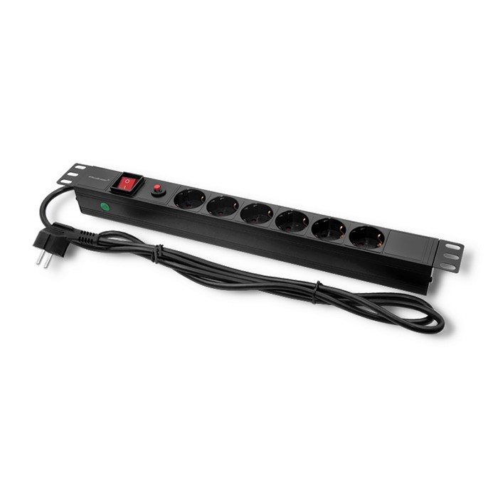Qoltec Regleta protectora de sobretensión PDU para RACK 19 pulg, 1U, 6xSCHUKO, 2m