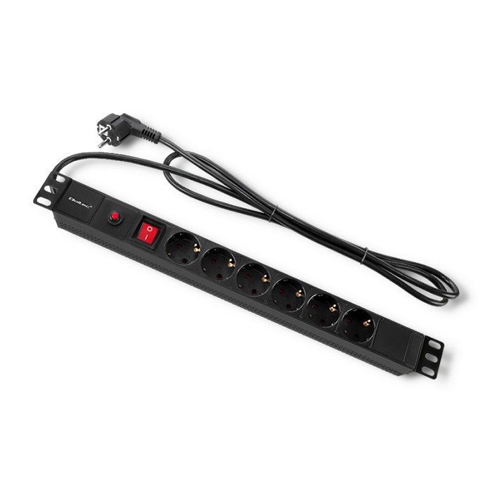 Qoltec Regleta protectora de sobretensión PDU para RACK 19 pulg, 1U, 6xSCHUKO, 2m