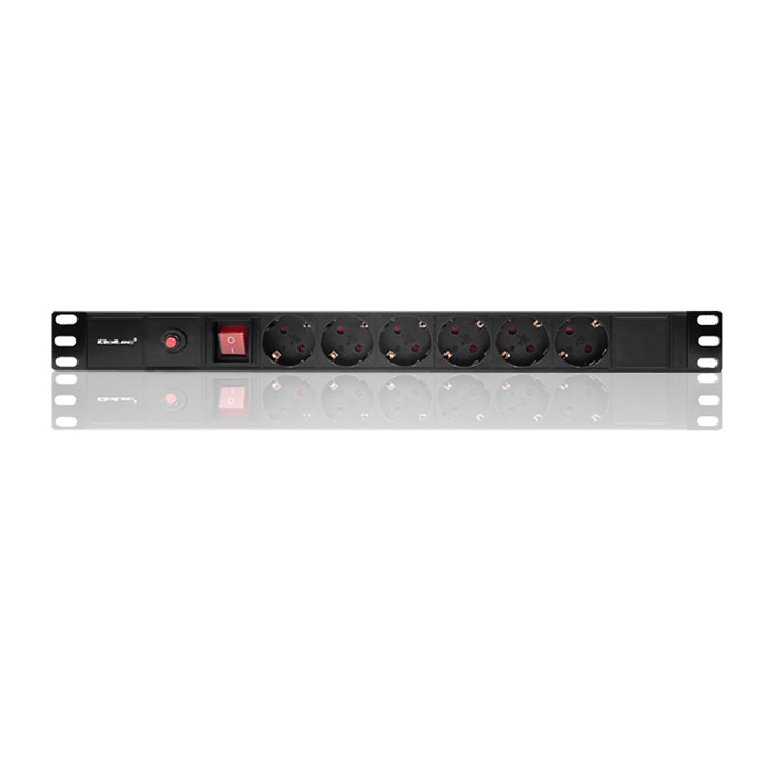 Qoltec Regleta protectora de sobretensión PDU para RACK 19 pulg, 1U, 6xSCHUKO, 2m