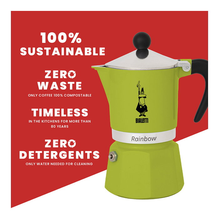 Bialetti RAINBOW 3TZ grn - Cafetera Italiana de Espresso, 3 Tazas, Color Verde Bialetti RAINBOW 3TZ grn - Cafetera Italiana de Espresso, 3 Tazas, Color Verde