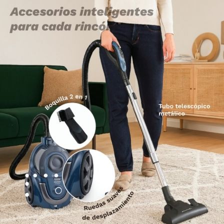 Grunkel NOVAVAC Aspirador de Trineo sin Bolsa 700W, Tecnología Ciclónica, Filtro HEPA Lavable, Vaciado 1 Toque, Tubo Telescópico, Recogecables Automático, 21 KPA Succión - Azul