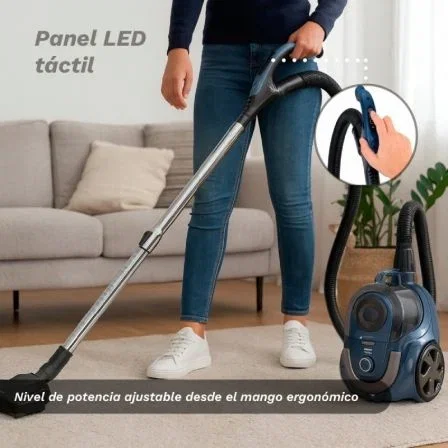 Grunkel NOVAVAC Aspirador de Trineo sin Bolsa 700W, Tecnología Ciclónica, Filtro HEPA Lavable, Vaciado 1 Toque, Tubo Telescópico, Recogecables Automático, 21 KPA Succión - Azul