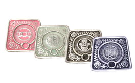 DKD Home Decor Soporte Incienso Indio Aluminio Azul Verde Jade Hamsa Mandala Lunas 9.5 x 1 x 9.5 cm (8 Unidades)