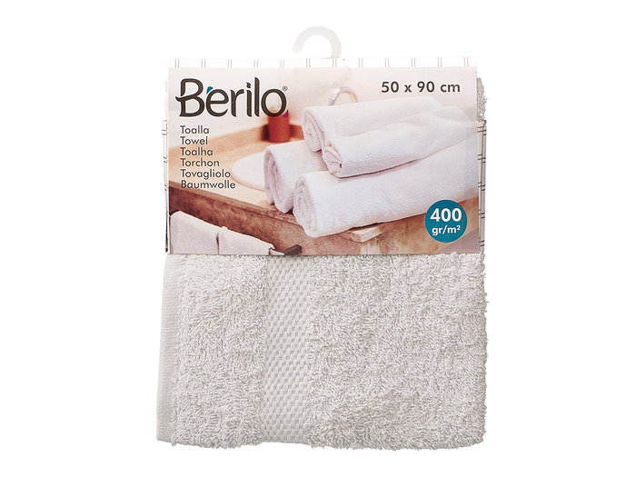 Berilo Toalla Lisa 50x90 cm, Gris Claro, 80% Algodón 20% Poliéster (Set de 24)