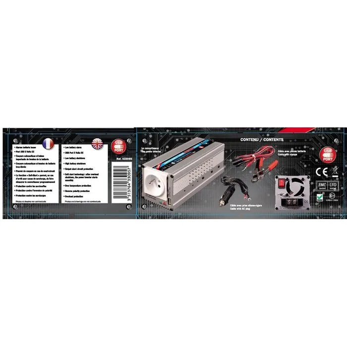 Htc Equipement Converter 12/24 V a 220/240 V Automático 350 W con USB 2.1 A