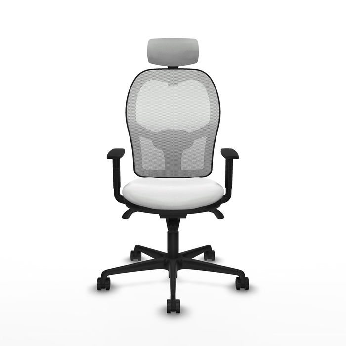 Silla de oficina Jorquera con mecanismo Sincro tapizada con Tela color Blanco. Equipada con lumbar 1D, Brazos 1D, Cabecero 2D y Ruedas 65mm nailon