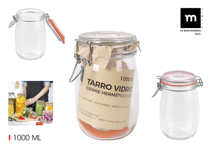 La Mediterranea Tarro Hermético Vidrio Clip 1000ml (12 Unidades) La Mediterranea Tarro Hermético Vidrio Clip 1000ml (12 Unidades)