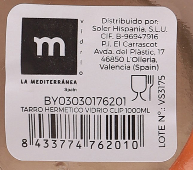 La Mediterranea Tarro Hermético Vidrio Clip 1000ml (12 Unidades)