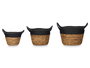 Giftdecor - Set de 3 Cestos Redondos con Asas de Esparto y Papel, Negro, 16 cm de Alto (Grande 26x20x16 cm, Mediano, Pequeño) para Organización o Decoración (Set de 8)