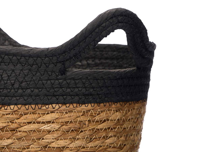 Giftdecor - Set de 3 Cestos Redondos con Asas de Esparto y Papel, Negro, 16 cm de Alto (Grande 26x20x16 cm, Mediano, Pequeño) para Organización o Decoración (Set de 8)