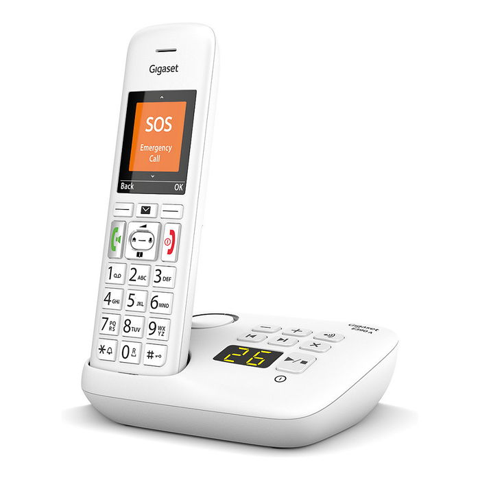 Gigaset E390A Teléfono Inalámbrico DECT con Contestador Automático, Identificador de Llamadas, Pantalla TFT 2.2", 200 Contactos, Blanco, 50 m Interior / 300 m Exterior