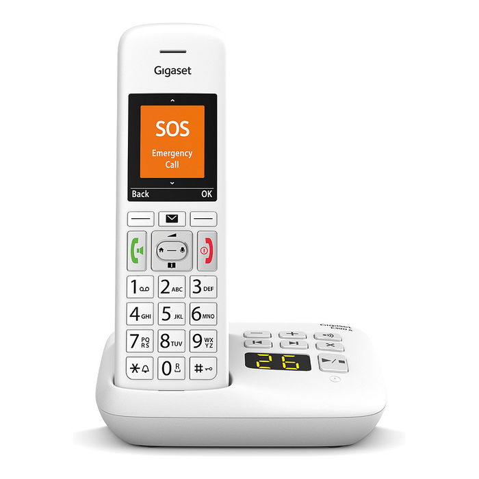 Gigaset E390A Teléfono Inalámbrico DECT con Contestador Automático, Identificador de Llamadas, Pantalla TFT 2.2", 200 Contactos, Blanco, 50 m Interior / 300 m Exterior