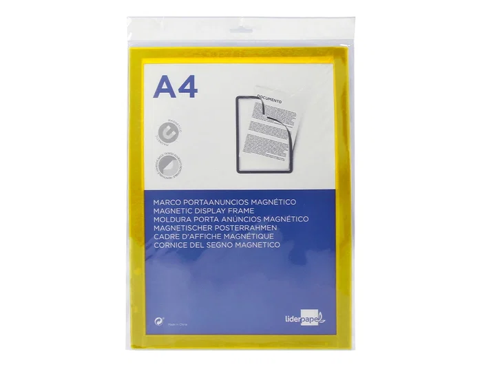 Liderpapel Marco Porta Anuncios Magnético DIN A4 Adhesivo Removible Color Amarillo