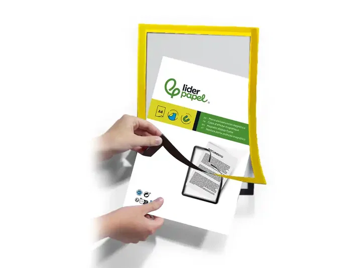 Liderpapel Marco Porta Anuncios Magnético DIN A4 Adhesivo Removible Color Amarillo