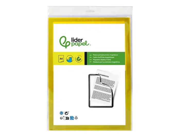 Liderpapel Marco Porta Anuncios Magnético DIN A4 Adhesivo Removible Color Amarillo