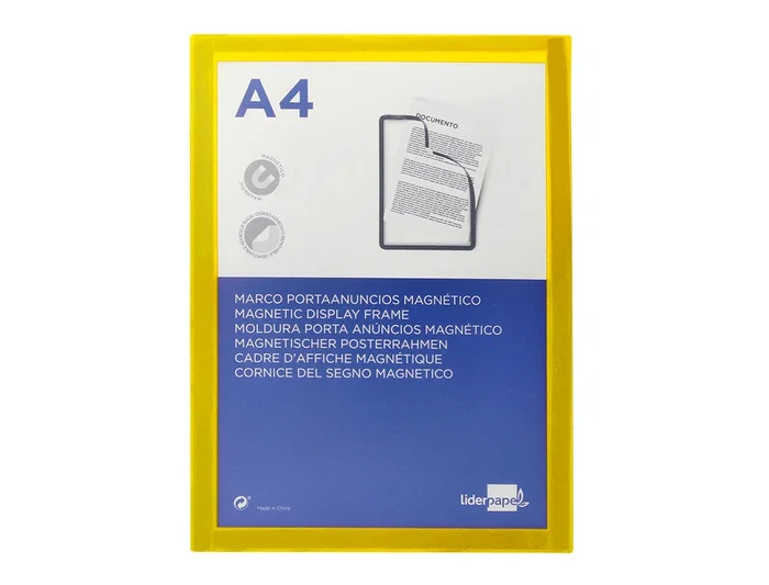 Liderpapel Marco Porta Anuncios Magnético DIN A4 Adhesivo Removible Color Amarillo