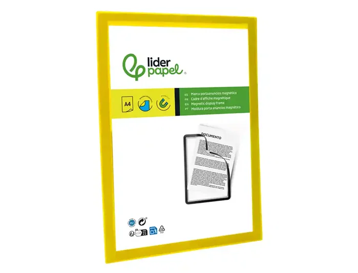 Liderpapel Marco Porta Anuncios Magnético DIN A4 Adhesivo Removible Color Amarillo